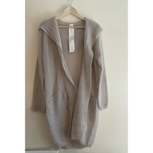Max Mara Leisure Long Cardigan Women Size Large Mohair Wool Open Knit Hood READ